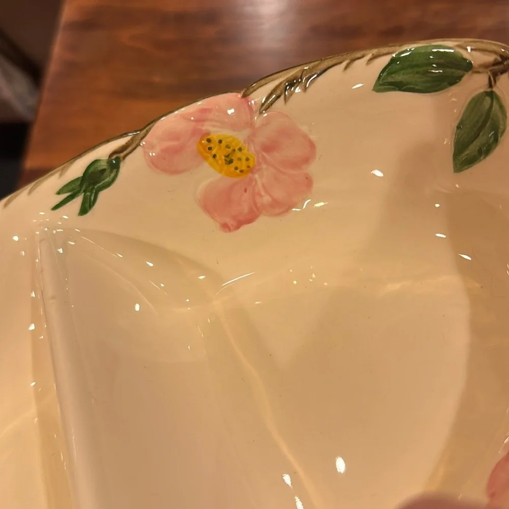 VINTAGE Franciscan Desert Rose Divided Serving Dish Pink Floral Cottagecore USA